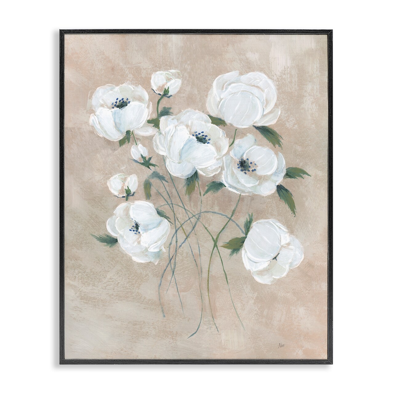 Stupell Industries Flowers on Neutral Beige Framed Giclee Wall Art Design by Nan